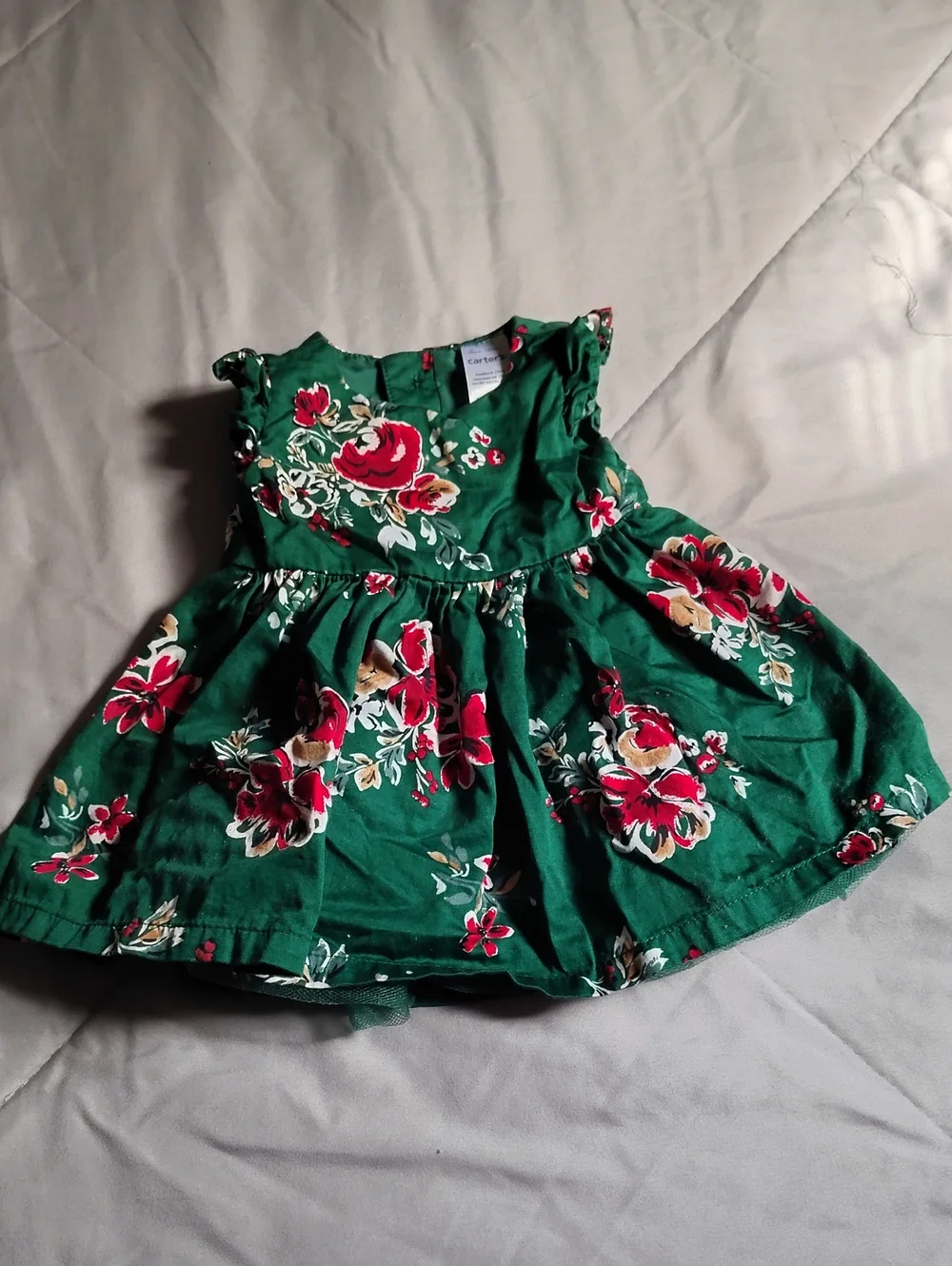 Carter's Green Floral Dress with Red and Cream Flowers
